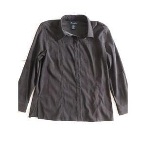 Denim & Co Shirt Womens Large Black Button Front Long Sleeve Solid Casual Top